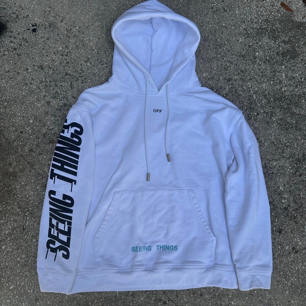 White Off-White Virgil Abloh "Seeing Things" graphic hoodie Size XS